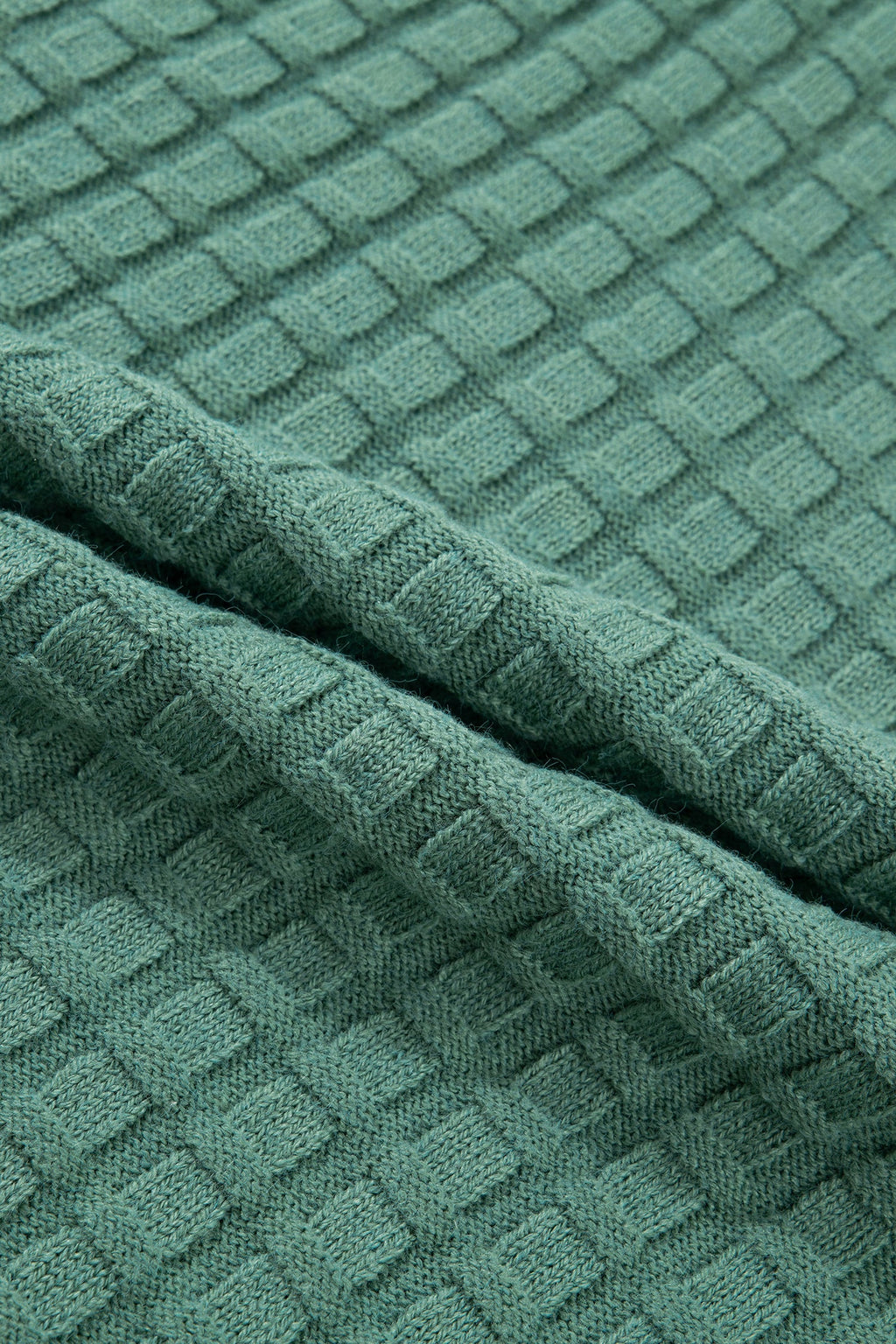 Mist Green Plus Size Solid Color Textured Knit Short Sleeve Sweater