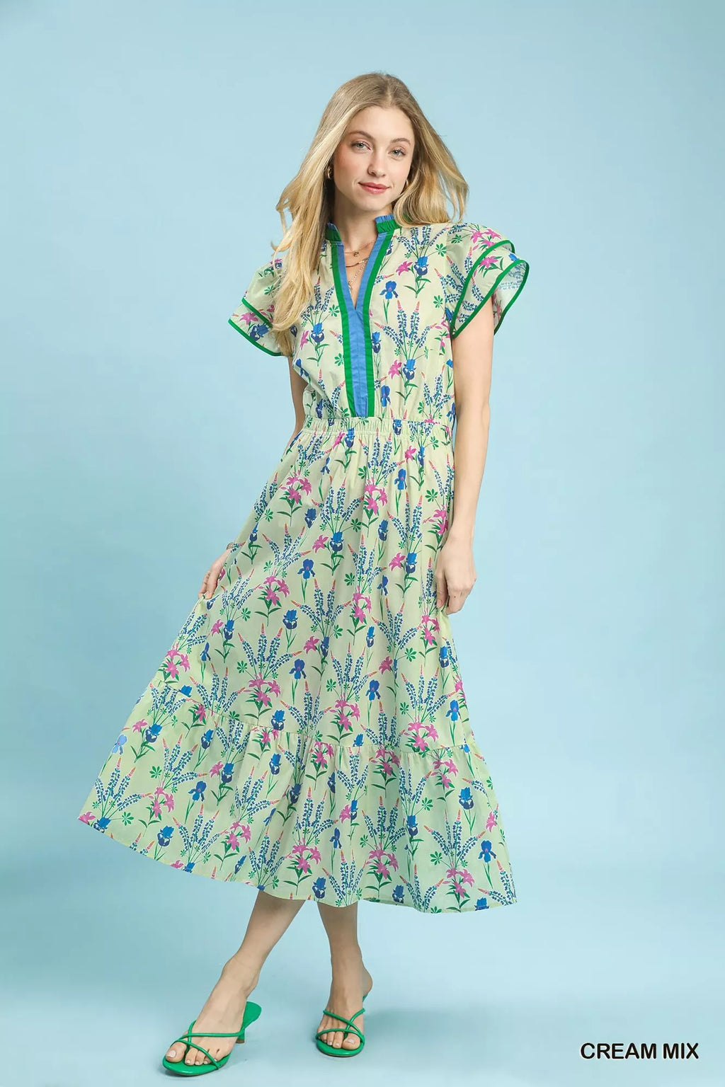 Umgee Mix Floral Midi Dress in Cream