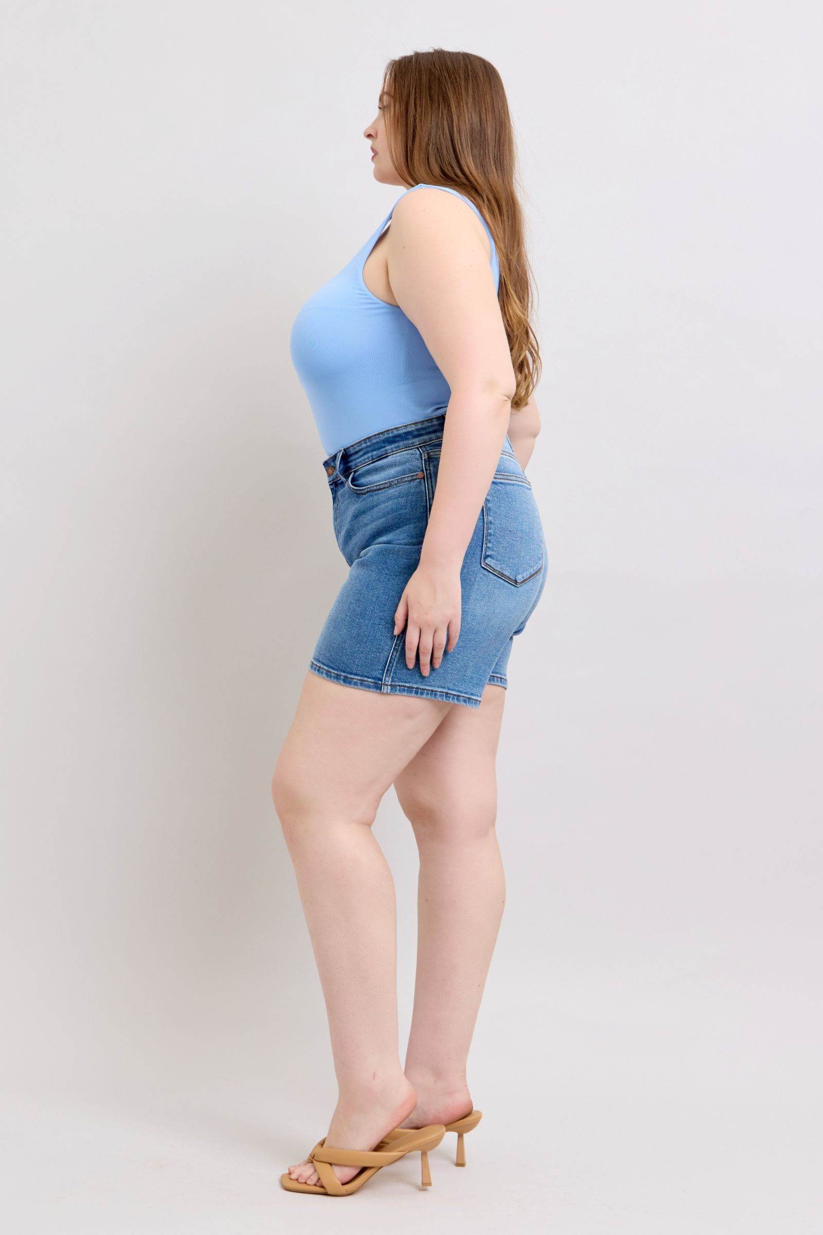 Judy Blue Full Size 2 Button Denim Shorts with Pockets Plus Size