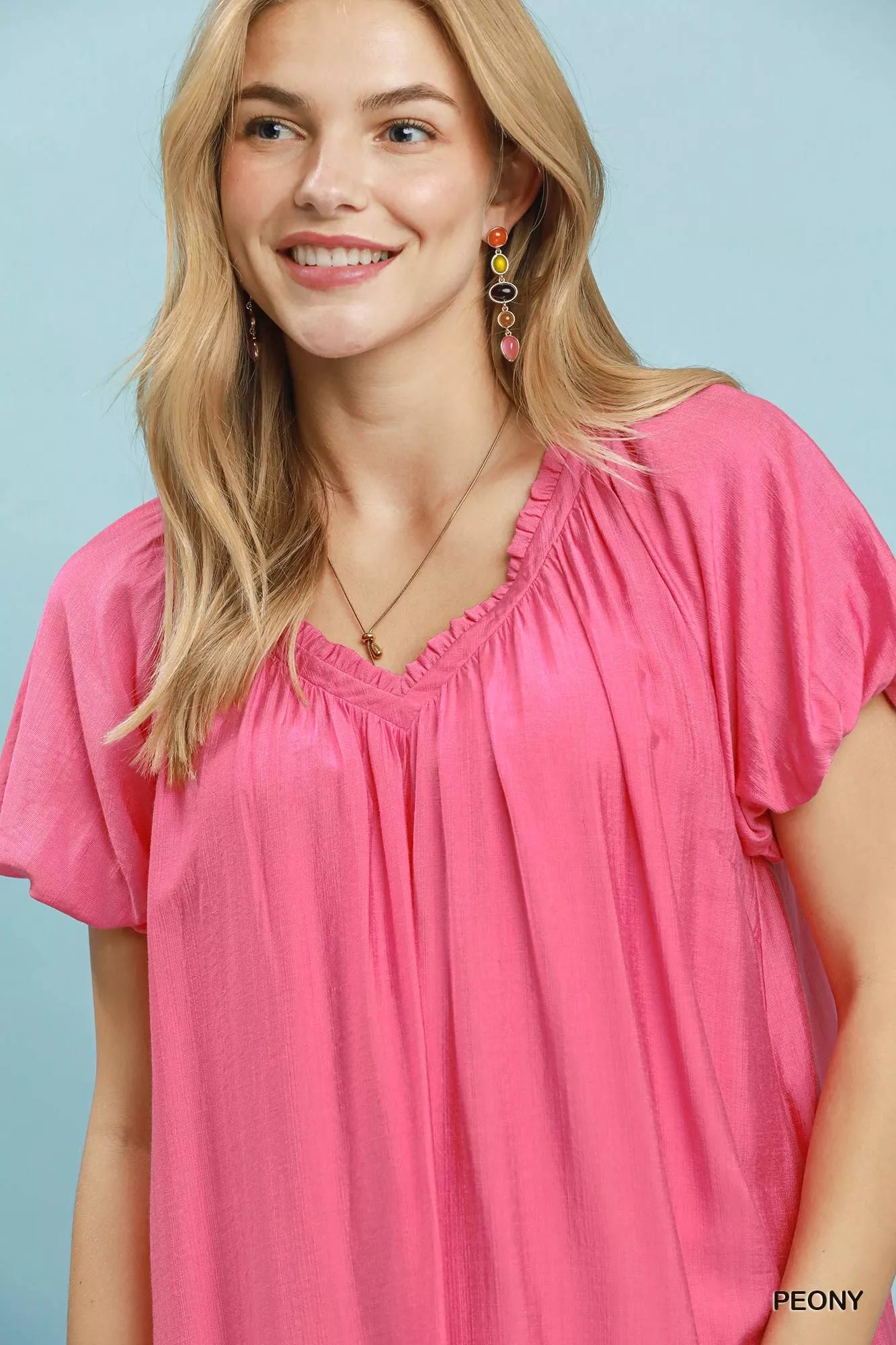 Umgee Ruffle Hem Shift Mini Dress in Peony